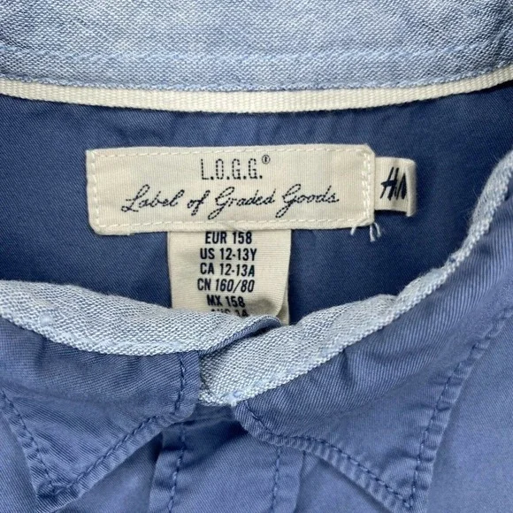 H&M LOGG Blue Cotton Long Sleeve Button-Up Shirt - Picture 7 of 11